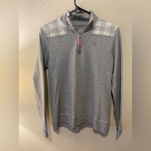 Vineyard Vines Gray Women’s Quarter Zip Pullover Sweater SzSmall Gingham accent